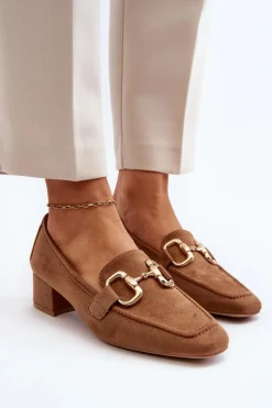Best Boto Czółenka Na Niskim Obcasie Klocku Z Ozdobą Camel Dolvira