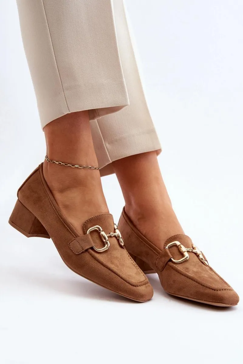 Best Boto Czółenka Na Niskim Obcasie Klocku Z Ozdobą Camel Dolvira