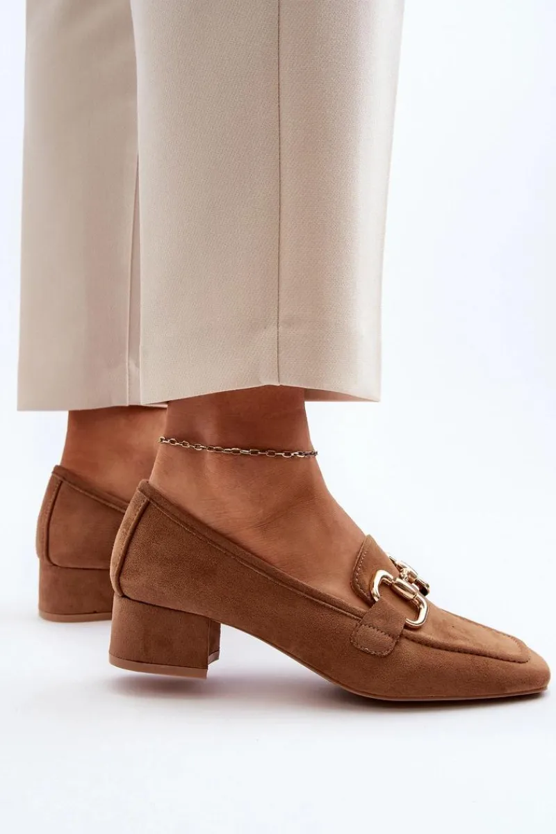 Best Boto Czółenka Na Niskim Obcasie Klocku Z Ozdobą Camel Dolvira