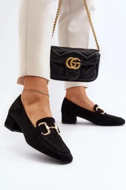 Online Czółenka Na Niskim Obcasie Klocku Z Ozdobą Czarne Dolvira Damskie Czółenka Zamszowe|Czółenka Klasyczne