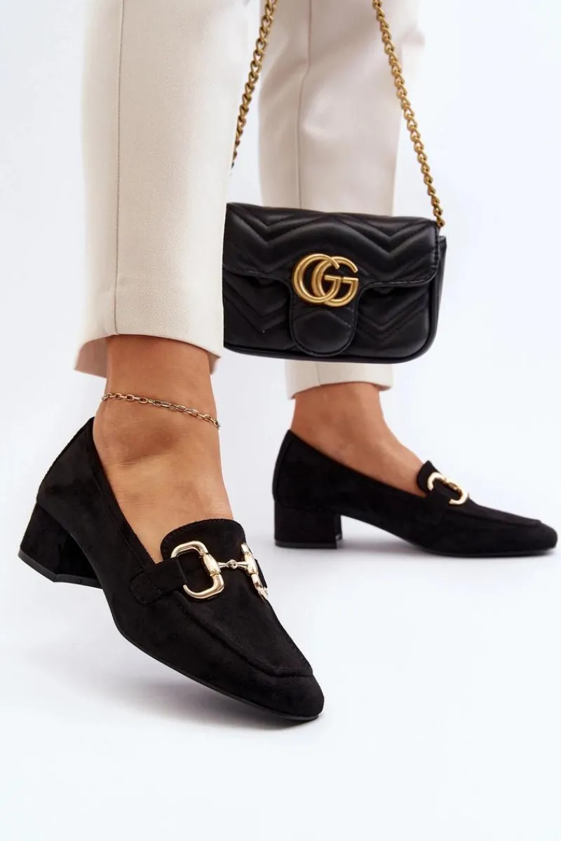 Online Czółenka Na Niskim Obcasie Klocku Z Ozdobą Czarne Dolvira Damskie Czółenka Zamszowe|Czółenka Klasyczne