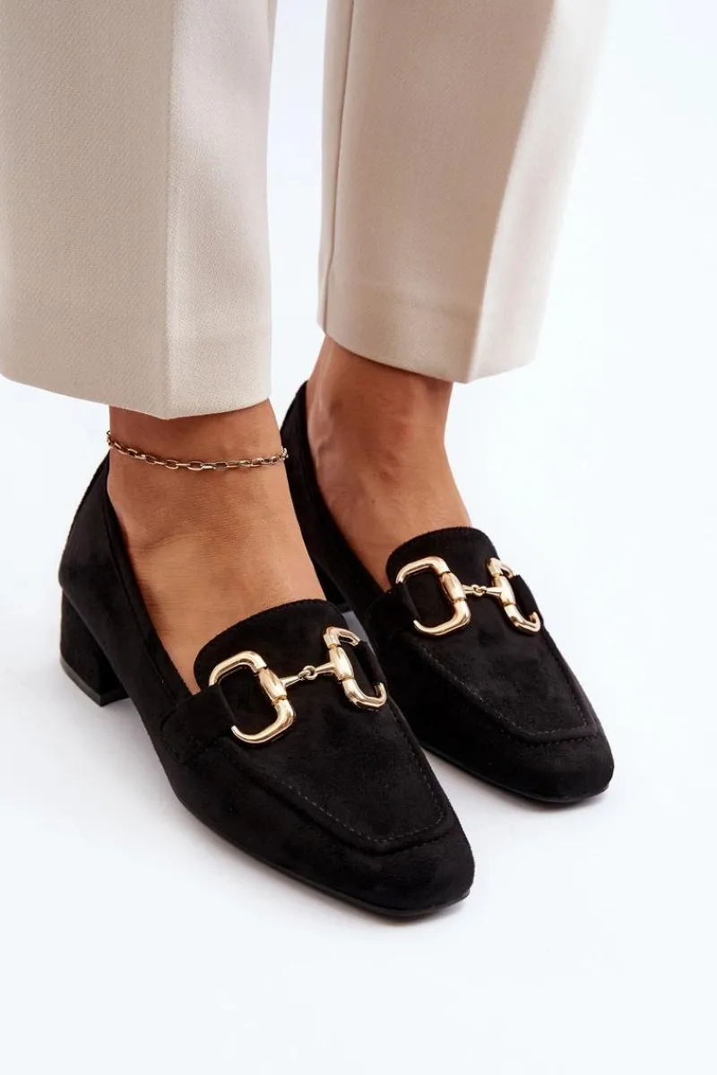 Online Czółenka Na Niskim Obcasie Klocku Z Ozdobą Czarne Dolvira Damskie Czółenka Zamszowe|Czółenka Klasyczne