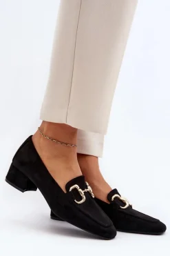 Online Czółenka Na Niskim Obcasie Klocku Z Ozdobą Czarne Dolvira Damskie Czółenka Zamszowe|Czółenka Klasyczne