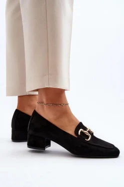 Online Czółenka Na Niskim Obcasie Klocku Z Ozdobą Czarne Dolvira Damskie Czółenka Zamszowe|Czółenka Klasyczne