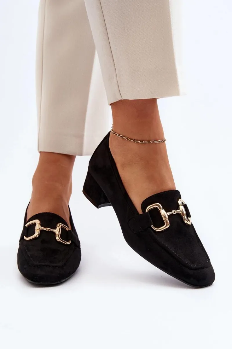 Online Czółenka Na Niskim Obcasie Klocku Z Ozdobą Czarne Dolvira Damskie Czółenka Zamszowe|Czółenka Klasyczne