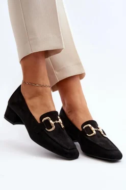 Online Czółenka Na Niskim Obcasie Klocku Z Ozdobą Czarne Dolvira Damskie Czółenka Zamszowe|Czółenka Klasyczne