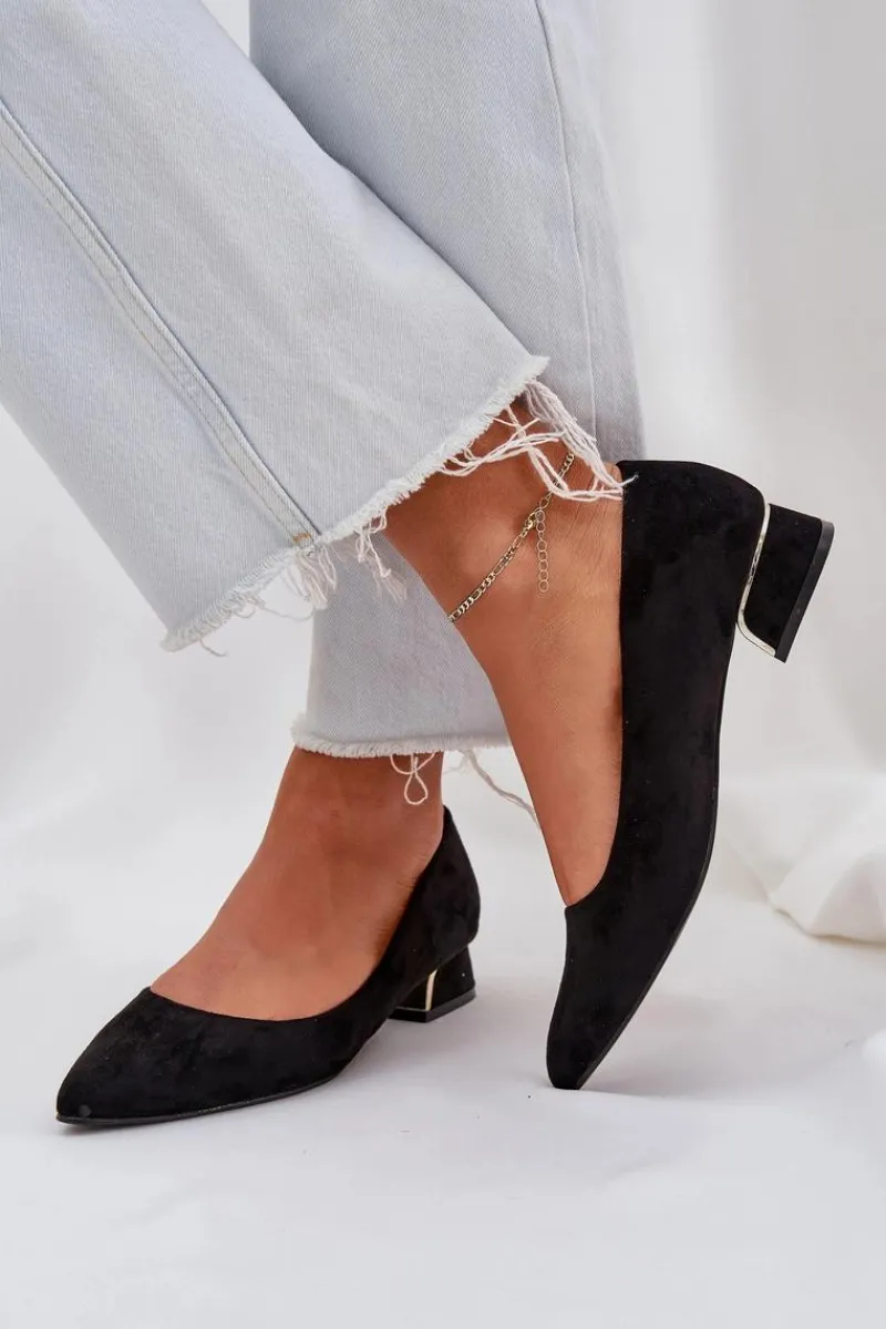 Best Czółenka Na Niskim Obcasie I Szpiczastymi Noskami Czarne Terilara Damskie Czółenka Zamszowe|Czółenka Na Słupku