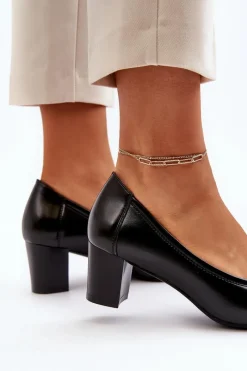 Sale Czółenka Na Niskim Słupku Z Ozdobą Czarne Aeliris Damskie Czółenka Na Słupku|Czółenka Klasyczne