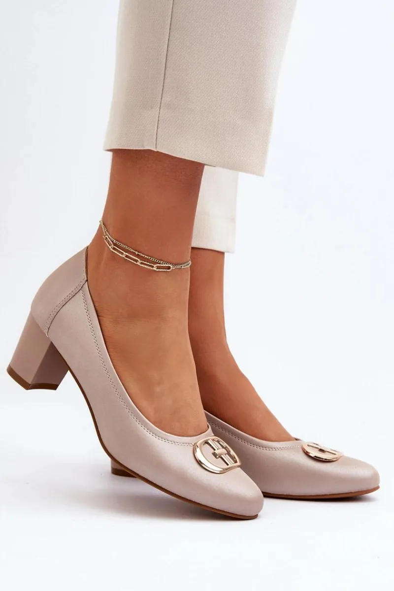 Czółenka Na Słupku|Czółenka Klasyczne>Buty damskie Vinceza Czółenka Na Niskim Słupku Z Ozdobą Beżowe Aeliris