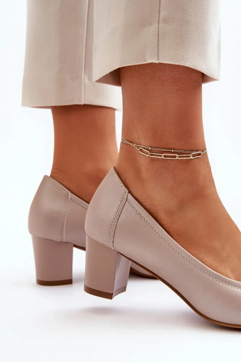 Czółenka Na Słupku|Czółenka Klasyczne>Buty damskie Vinceza Czółenka Na Niskim Słupku Z Ozdobą Beżowe Aeliris