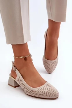 Boto Czółenka Na Obcasie Klocku Beżowe Gemifa