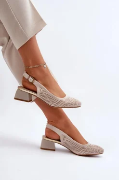 Boto Czółenka Na Obcasie Klocku Beżowe Gemifa