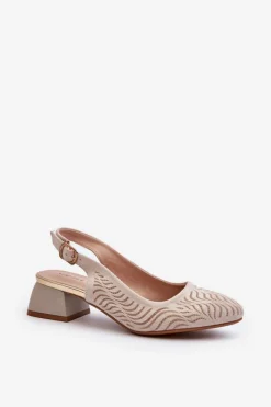 Boto Czółenka Na Obcasie Klocku Beżowe Gemifa