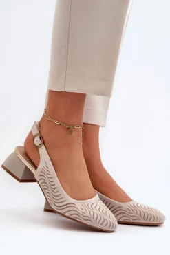 Boto Czółenka Na Obcasie Klocku Beżowe Gemifa