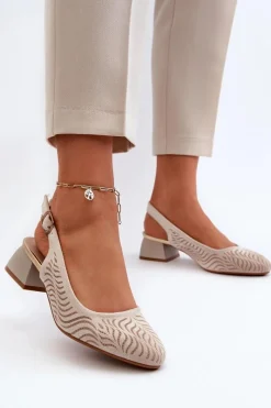 Boto Czółenka Na Obcasie Klocku Beżowe Gemifa