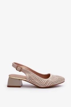 Boto Czółenka Na Obcasie Klocku Beżowe Gemifa