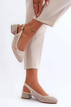 Boto Czółenka Na Obcasie Klocku Beżowe Gemifa