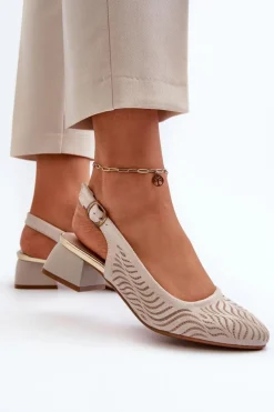 Boto Czółenka Na Obcasie Klocku Beżowe Gemifa