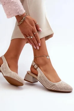 Boto Czółenka Na Obcasie Klocku Beżowe Gemifa