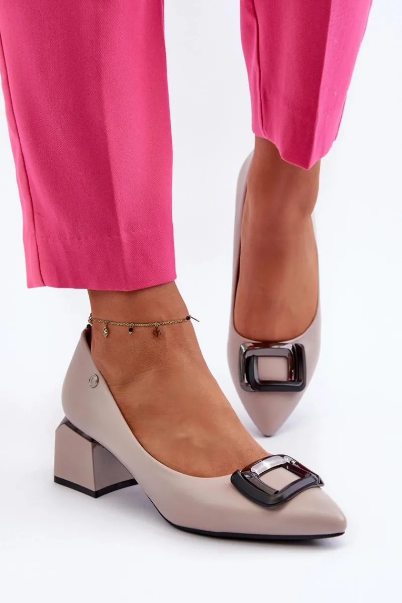 Czółenka Na Słupku|Czółenka Klasyczne>Buty damskie Vinceza Czółenka Na Obcasie Klocku Z Ozdobą Eko Skórzane Szare Sarala