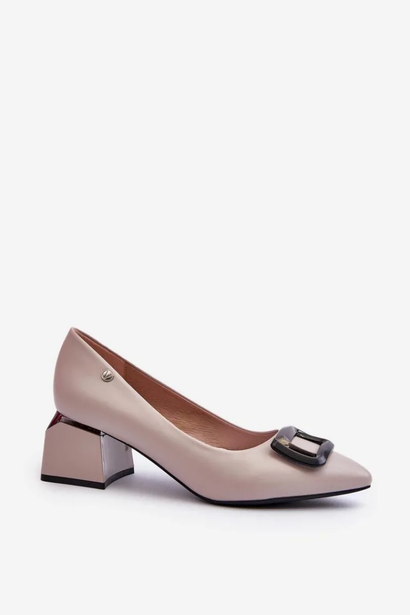 Czółenka Na Słupku|Czółenka Klasyczne>Buty damskie Vinceza Czółenka Na Obcasie Klocku Z Ozdobą Eko Skórzane Szare Sarala