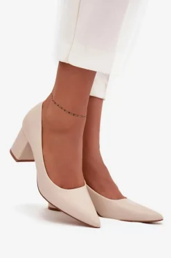 Online Boto Czółenka Na Słupkowym Obcasie Ze Szpiczastymi Noskami Jasnobeżowe Ryvessa Beżowy