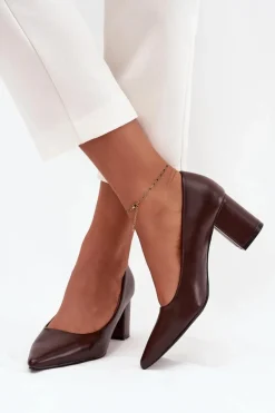 Czółenka Klasyczne>Boto Czółenka Na Słupkowym Obcasie Ze Szpiczastymi Noskami Czekoladowe Ryvessa