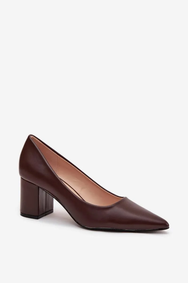 Czółenka Klasyczne>Boto Czółenka Na Słupkowym Obcasie Ze Szpiczastymi Noskami Czekoladowe Ryvessa