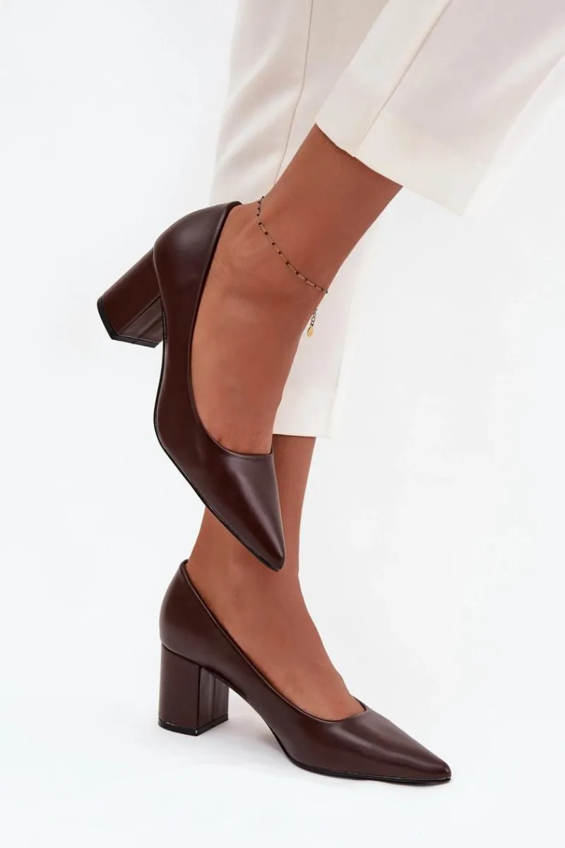 Czółenka Klasyczne>Boto Czółenka Na Słupkowym Obcasie Ze Szpiczastymi Noskami Czekoladowe Ryvessa