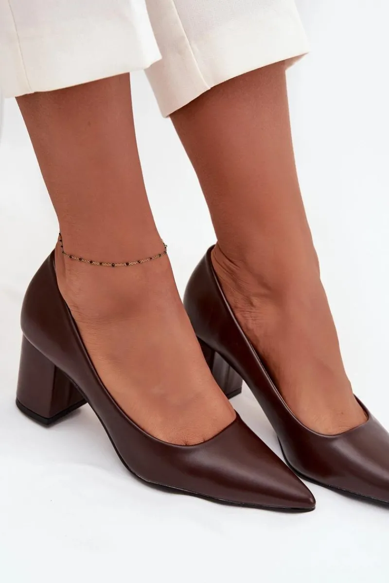 Czółenka Klasyczne>Boto Czółenka Na Słupkowym Obcasie Ze Szpiczastymi Noskami Czekoladowe Ryvessa