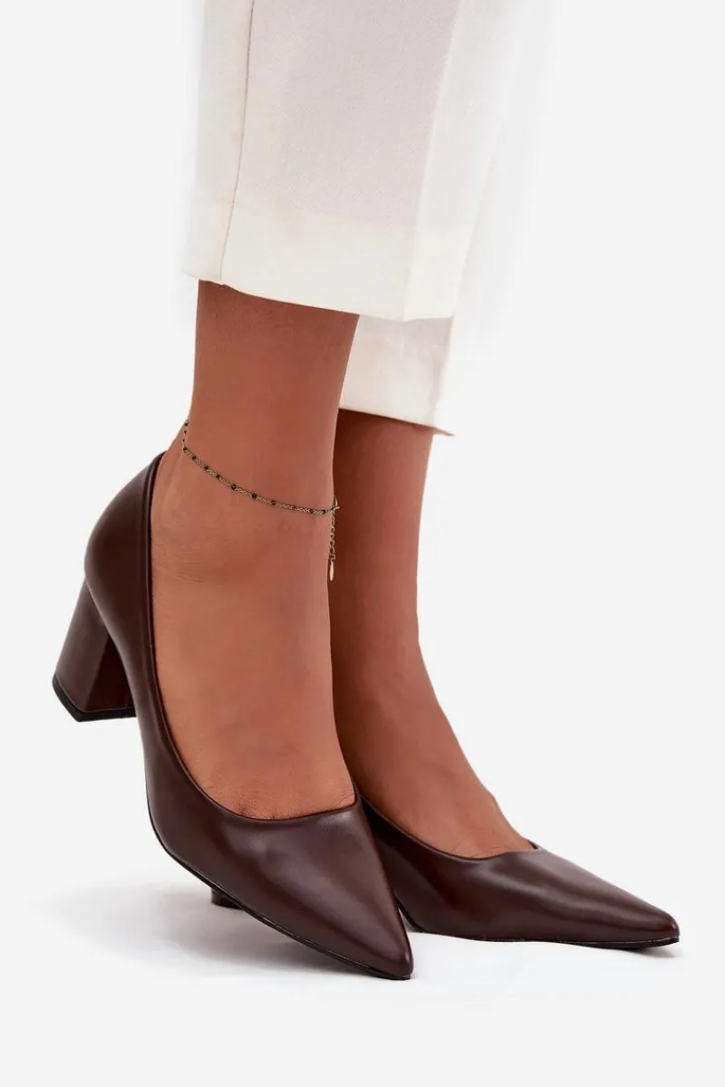 Czółenka Klasyczne>Boto Czółenka Na Słupkowym Obcasie Ze Szpiczastymi Noskami Czekoladowe Ryvessa