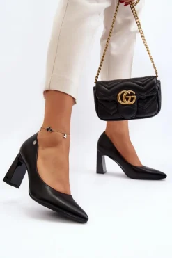 Discount Czółenka Na Słupku Eko Skóra Czarne Giseleni Damskie Czółenka Na Słupku|Czółenka Klasyczne