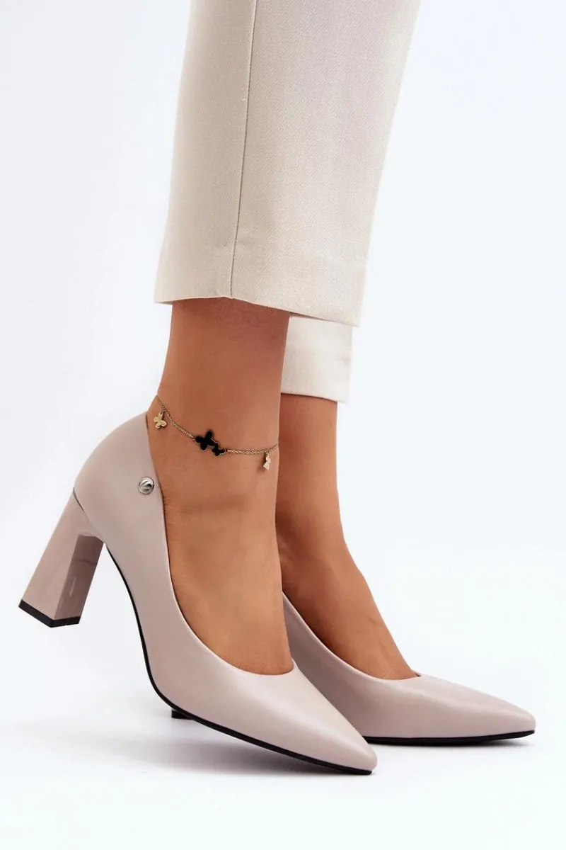 New Buty damskie Vinceza Czółenka Na Słupku Eko Skóra Szare Giseleni