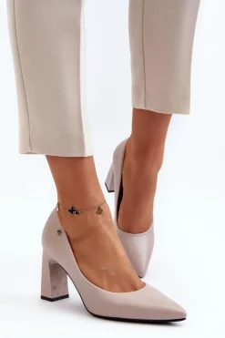 New Buty damskie Vinceza Czółenka Na Słupku Eko Skóra Szare Giseleni