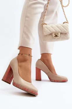 Online Laura Messi Czółenka Na Słupku 2746 Jasnobeżowe