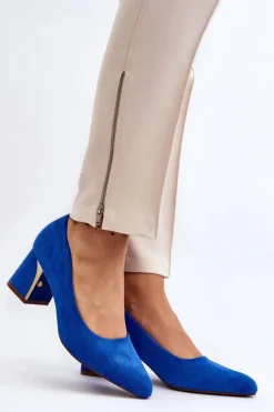 Outlet Czółenka Na Słupku Niebieskie Stelloria Damskie Czółenka Zamszowe|Czółenka Na Słupku