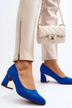 Outlet Czółenka Na Słupku Niebieskie Stelloria Damskie Czółenka Zamszowe|Czółenka Na Słupku