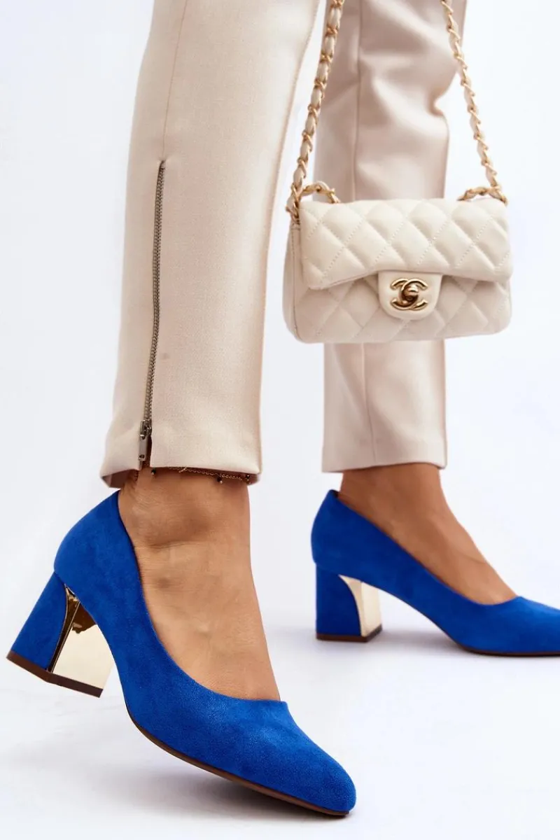 Outlet Czółenka Na Słupku Niebieskie Stelloria Damskie Czółenka Zamszowe|Czółenka Na Słupku