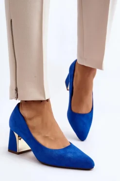 Outlet Czółenka Na Słupku Niebieskie Stelloria Damskie Czółenka Zamszowe|Czółenka Na Słupku