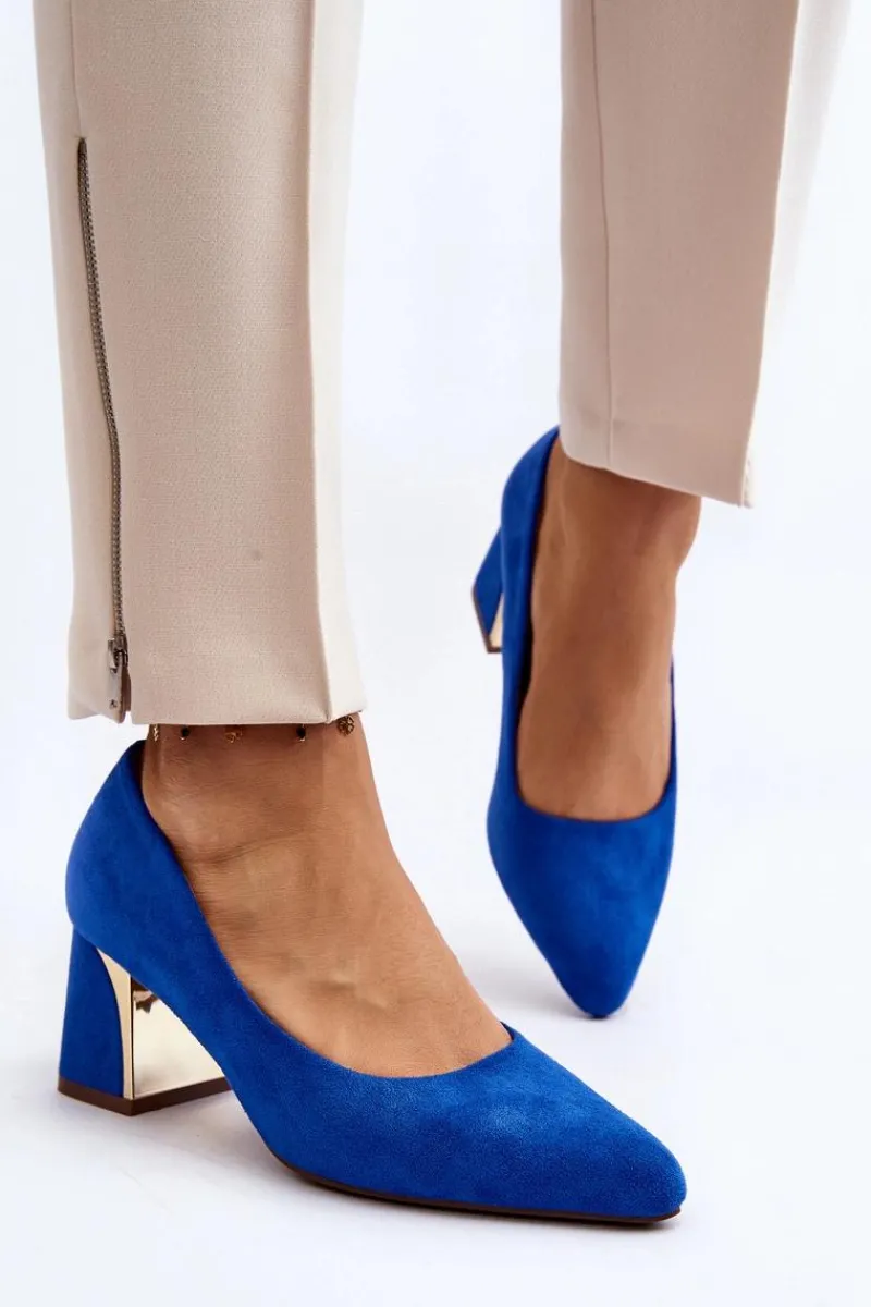 Outlet Czółenka Na Słupku Niebieskie Stelloria Damskie Czółenka Zamszowe|Czółenka Na Słupku