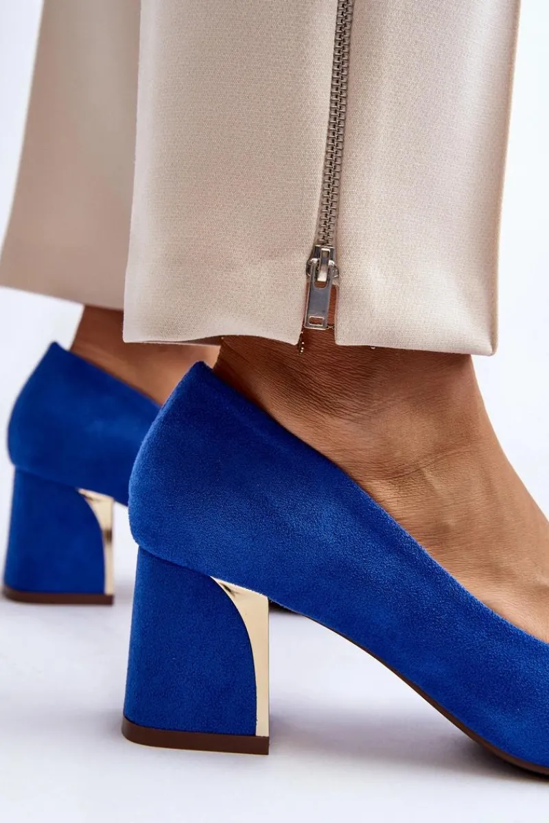 Outlet Czółenka Na Słupku Niebieskie Stelloria Damskie Czółenka Zamszowe|Czółenka Na Słupku