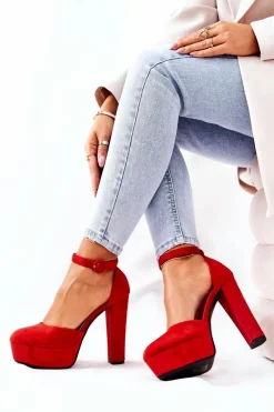 Online Boto Czółenka Na Słupku Platformie Zamszowe Czerwone Netel