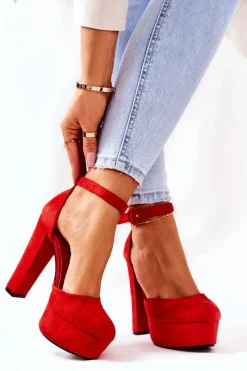 Online Boto Czółenka Na Słupku Platformie Zamszowe Czerwone Netel