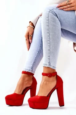 Online Boto Czółenka Na Słupku Platformie Zamszowe Czerwone Netel