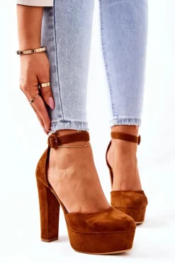 Clearance Czółenka Na Słupku Platformie Zamszowe Camel Netel Damskie Czółenka Na Platformie|Czółenka Zamszowe