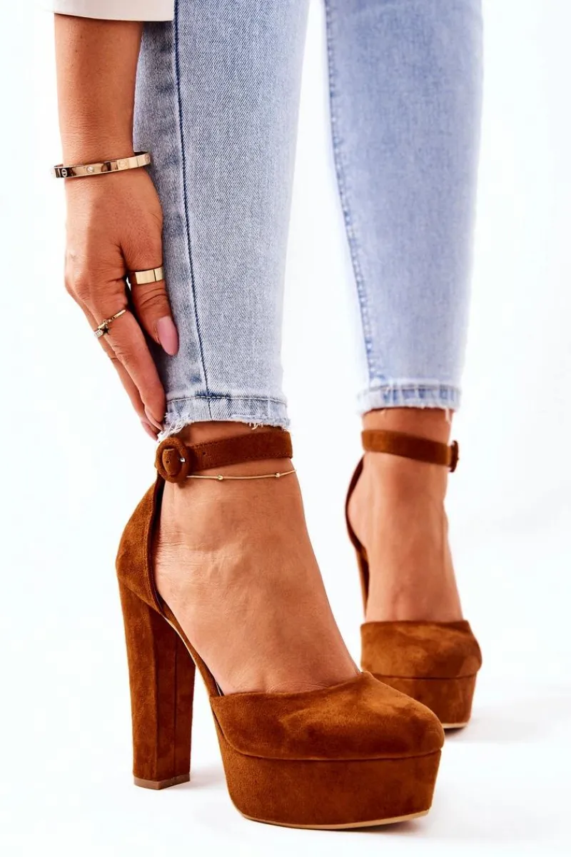 Clearance Czółenka Na Słupku Platformie Zamszowe Camel Netel Damskie Czółenka Na Platformie|Czółenka Zamszowe