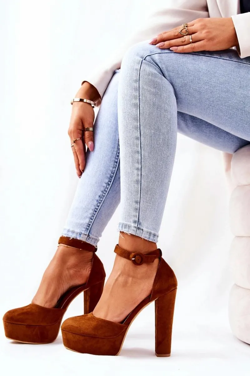 Clearance Czółenka Na Słupku Platformie Zamszowe Camel Netel Damskie Czółenka Na Platformie|Czółenka Zamszowe