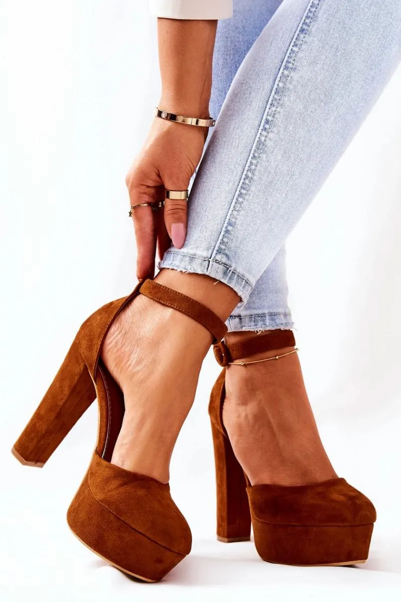 Clearance Czółenka Na Słupku Platformie Zamszowe Camel Netel Damskie Czółenka Na Platformie|Czółenka Zamszowe