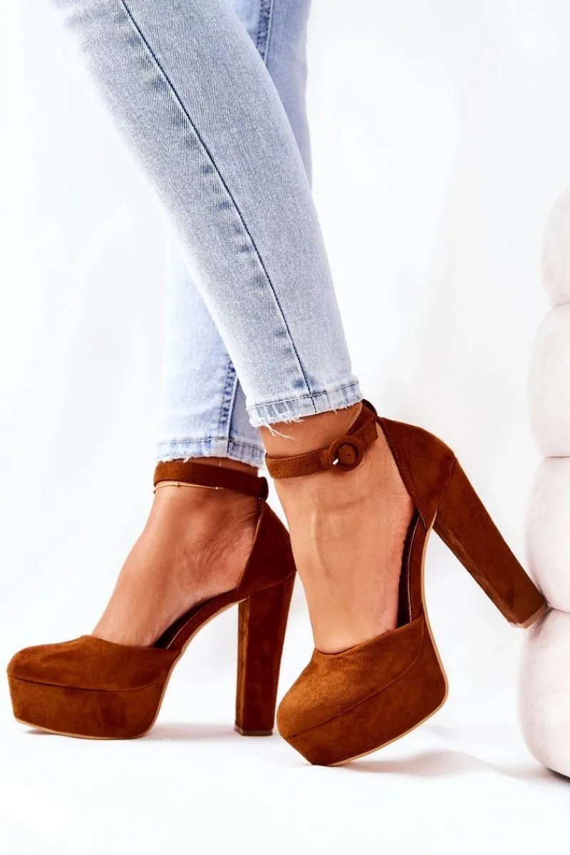 Clearance Czółenka Na Słupku Platformie Zamszowe Camel Netel Damskie Czółenka Na Platformie|Czółenka Zamszowe