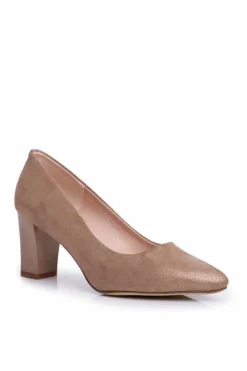 Czółenka Na Słupku Sergio Leone PB403 Połyskujące Beżowe Damskie Czółenka Na Słupku